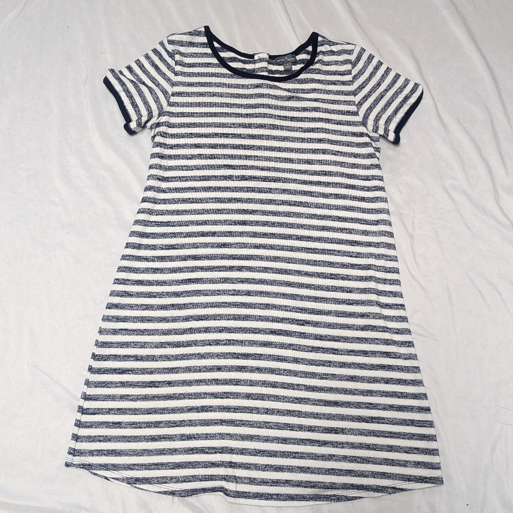 Market & Spruce Navy White Striped Short Sleeve Stretch T-Shirt Dress Scoop Neck